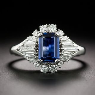Estate Emerald-Cut Sapphire and Diamond Ring - 2