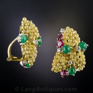Estate Emerald, Ruby and Diamond Earrings