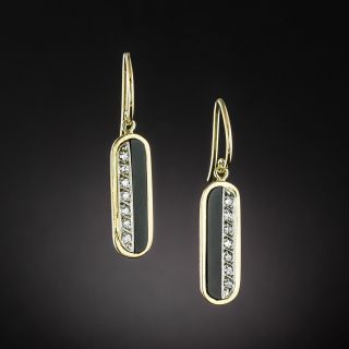 Estate Enamel and Diamond Earrings - 2