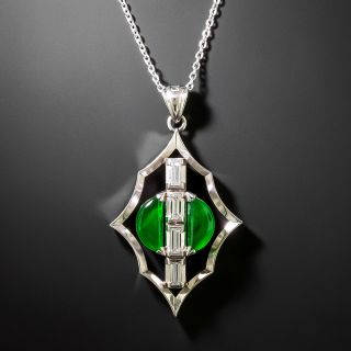 Estate Fine Natural Jade and Diamond Pendant - 2