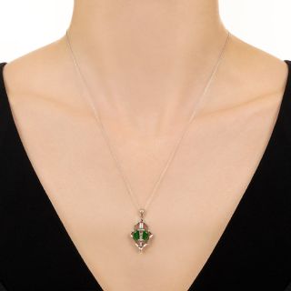 Estate Fine Natural Jade and Diamond Pendant