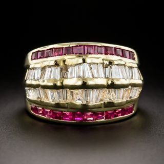 Estate Five-Row Diamond and Ruby Ring - 3
