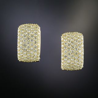 Estate Five-Row Pave Diamond Huggie Earrings - 2