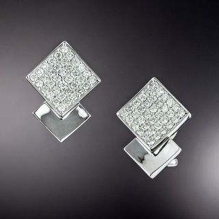 Estate Geometric Pavé Diamond Earrings - 1