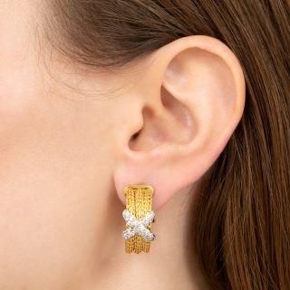 Estate Gold Mesh Diamond 'X' Earrings