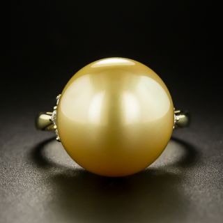 Estate Golden South Sea Pearl and Diamond Ring - 2