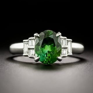 Estate Green Tourmaline and Baguette Diamond Ring - 2