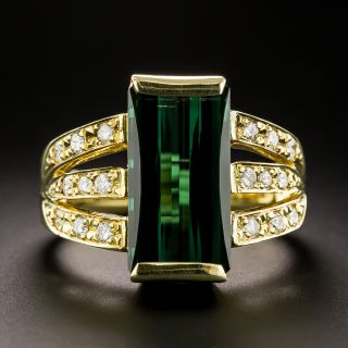Estate Green Tourmaline and Diamond Ring - 3