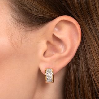 Estate Invisibly-Set Diamond Huggie Hoop Earrings