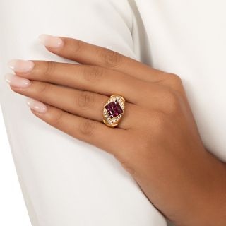 Estate Invisibly-Set Ruby and Diamond Ring