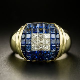Estate Invisibly-Set Sapphire and Diamond Ring, Size 7 1/4 - 1