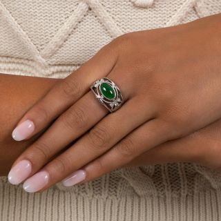 Estate Jade and Diamond Openwork Ring -  GIA