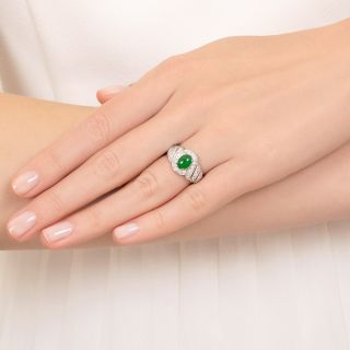 Estate Jade Cabochon and Diamond Spiral Ring