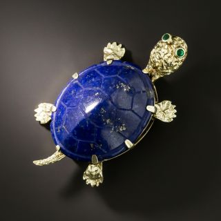 Estate Lapis Lazuli Turtle Brooch - 2