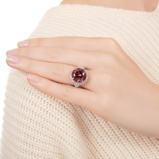 Estate Large Red Zircon and Diamond Ring