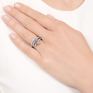 Estate Lozenge-Shaped Aquamarine and Diamond Ring