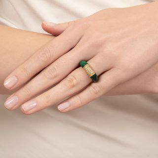 Estate Malachite and Diamond Ring, Size 5 3/4+