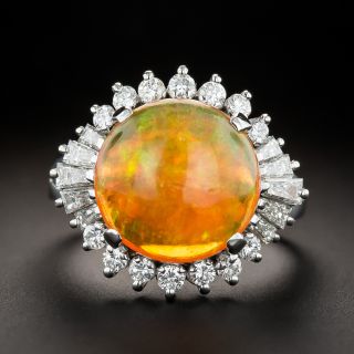 Estate Mexican Fire Opal and Diamond Halo Ring - 2