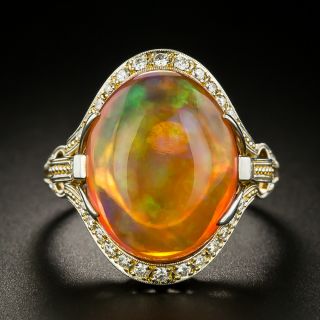 Estate Mexican Fire Opal and Diamond Ring - 2