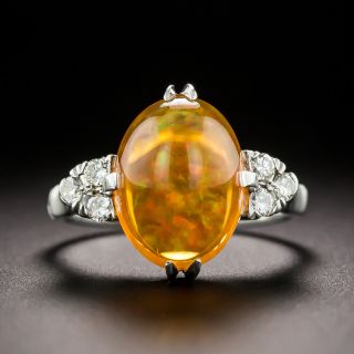 Estate Mexican Fire Opal and Diamond Ring - 5