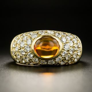 Estate Mexican Fire Opal and Pavé Diamond Ring - 2
