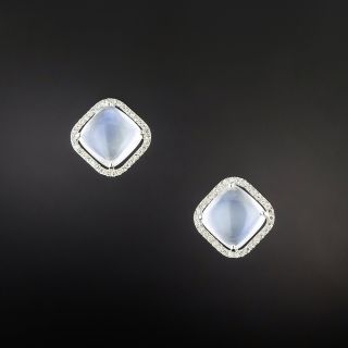 Estate Moonstone and Diamond Halo Earrings  - 2