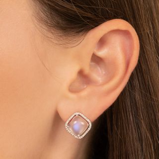 Estate Moonstone and Diamond Halo Earrings 