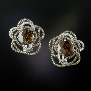 Estate Natural Brown Rose-Cut Diamond Earrings  - 3