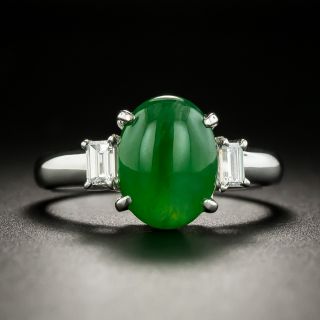 Estate Natural Burma Jade and Diamond Ring - 2