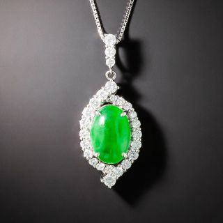 Estate Natural Burmese Jade and Diamond Pendant - 3