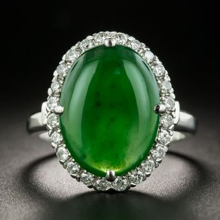 Estate Natural Burmese Jade and Diamond Ring - 2