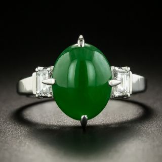Estate Natural Jade and Diamond Ring  - 1