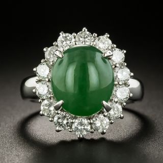 Estate Natural  Jade and Diamond Ring - 3
