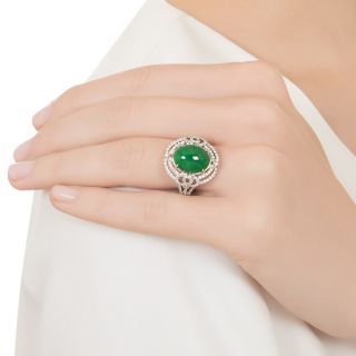 Estate Natural Jade and Diamond Ring