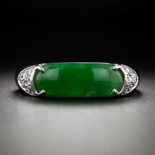 Estate Natural Jade and Diamond Saddle Ring - 3