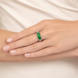Estate Natural Jade and Diamond Saddle Ring
