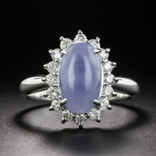 Estate Natural Lavender Jade and Diamond Halo Ring - 1