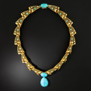 Estate Natural Turquoise and Diamond Necklace - 2