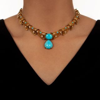 Estate Natural Turquoise and Diamond Necklace