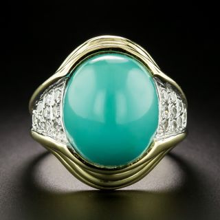 Estate Natural Turquoise and Diamond Ring - 3