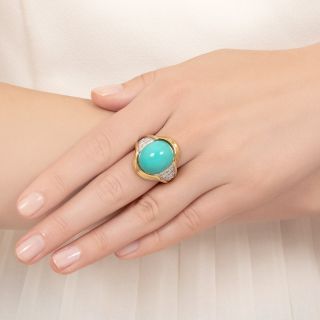 Estate Natural Turquoise and Diamond Ring