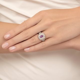 Estate No-Heat .72 Pinkish-Purple Sapphire and Pavé Diamond Ring