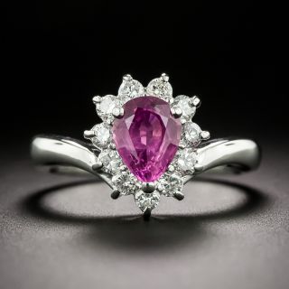 Estate No Heat Pear-Shape Pink Sapphire and Diamond Ring - 3