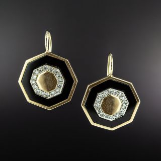 Estate Octagonal Onyx and Diamond Earrings - 2