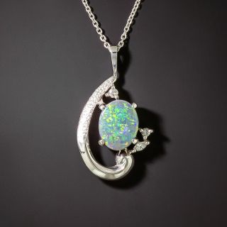 Estate Opal and Diamond Pendant Necklace  - 2