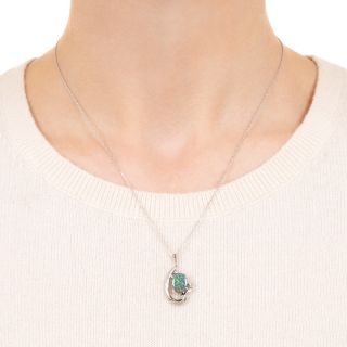 Estate Opal and Diamond Pendant Necklace 