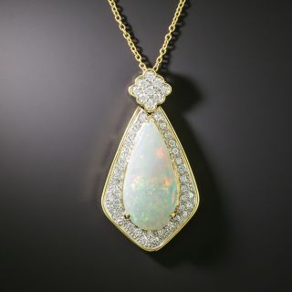 Estate Opal and Pavé Diamond Drop Pendant - 2