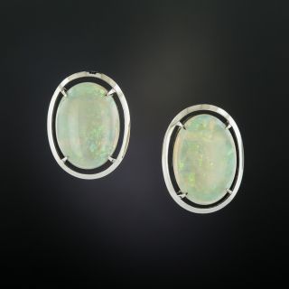Estate Opal Cabochon Earrings - 3