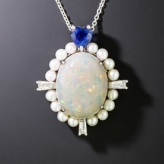 Estate Opal, Diamond, Pearl And Sapphire Pendant - 3