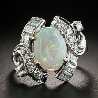 Estate Opal Platinum Diamond Ring - 1